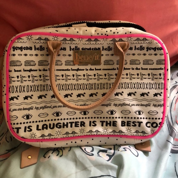 hanging Benefit makeup bag